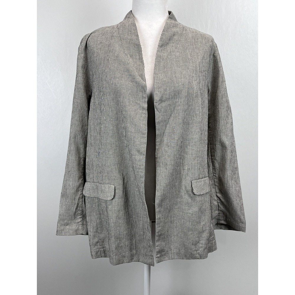 Eileen Fisher Linen Organic Cotton Blend Blazer Jacket Sz Large Lagenlook Open
